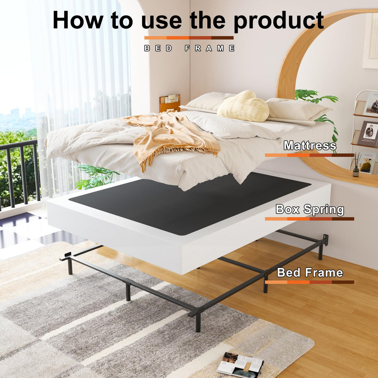 EMODA King Box Spring 8 Inch Heavy Duty Bed Base Metal Mattress Foundation with Fabric Cover, 3000lbs Max Weight Capacity, Noise Free, Easy Assembly EMODA