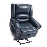 Dual Motor Power Lift Chair, Lay Flat Recliner Chair, Electric Recliner with Massage and Heat for Elderly, Remote Control, Infinite Position, Standing Assistance, USB Ports (Blue, Genuine Leather) Trustyue