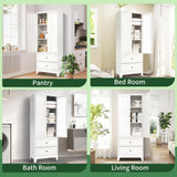 VIYET 72" Tall Kitchen Pantry Cabinet,White Metal Pantry Cabinet with 2 Drawers & 2 Adjustable Shelves,Utility Storage Cabinet Rust-Resistant for Living Room,Dining Room,Bathroom,Garage,Basement VIYET
