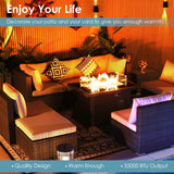 RADIATA PE Wicker Patio Furniture Set Sectional High Back Large Size Sofa Sets with Propane Fire Pit Table 55000 BTU Balcony Rattan Lounge Conversation Sets for Outdoor (15 Pieces,Light Gray) RADIATA