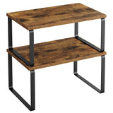 SONGMICS Cabinet Organizer Shelf, Set of 2 Kitchen Counter Shelves, Kitchen Storage, Spice Rack, Stackable, Expandable, Metal and Engineered Wood, Ink Black and Rustic Brown UKCS020X01 SONGMICS