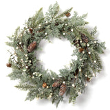 LOHASBEE Artificial Christmas Wreath, 24" Pine Cone Grapevine Flocked Glitter Fir Wreath with White Berries for Christmas Home Front Door Hanging Wall Window Decor LOHASBEE