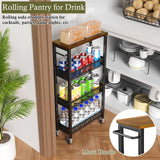 OKZEST Utility Slim Storage Cart, 4 Tier Small Rolling Kitchen Laundry Room Cart with Wood Top, Metal Narrow Bathroom Storage Cabinet Mobile Shelf Unit Organizer Trolley with Handle for Narrow Space OKZEST