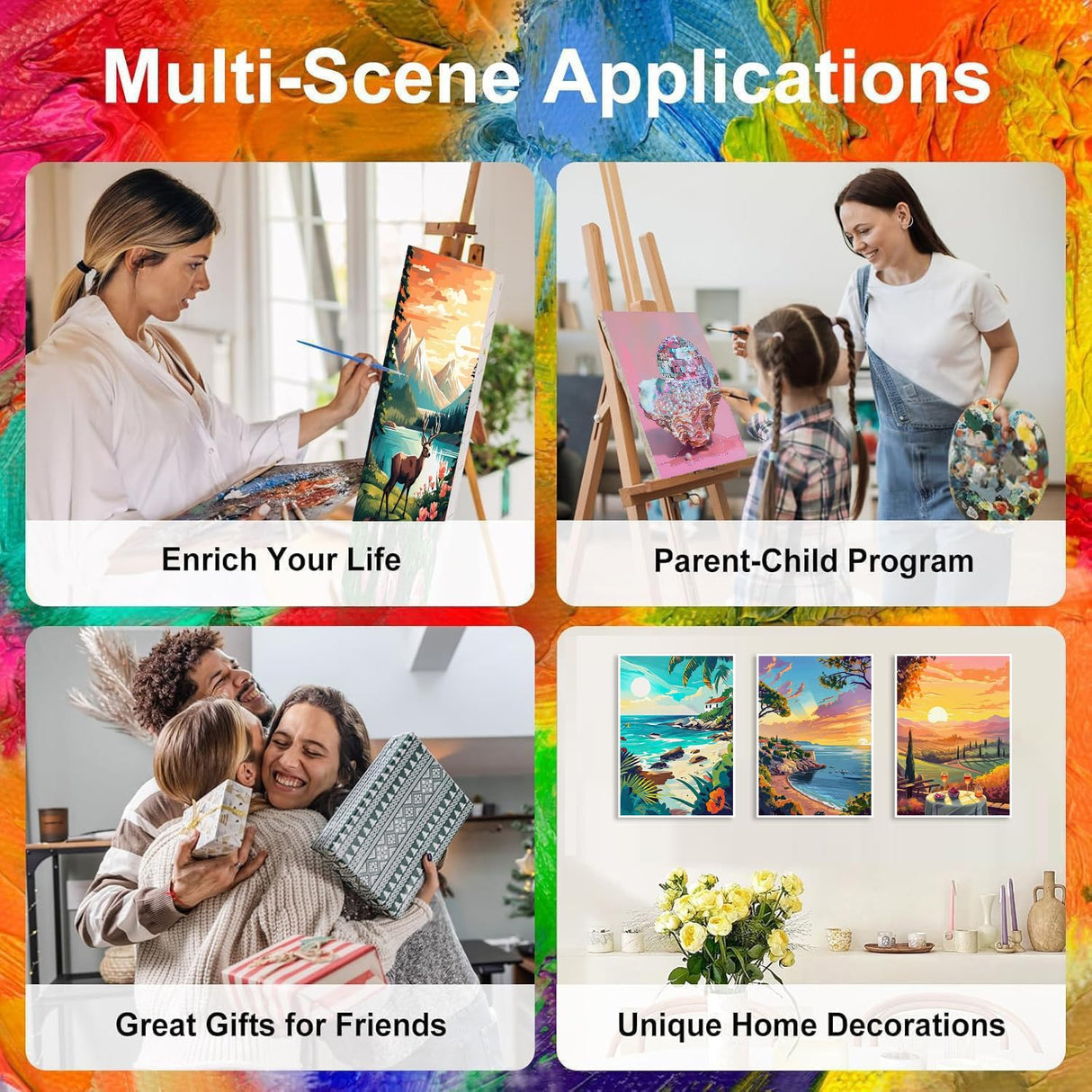 6 Pack Sunset Paint by Numbers Kit for Adults, Adult Paint by Number Kits with Easel, Landscape Paint by Numbers for Adults, DIY Acrylic Painting on Canvas for Home Wall Art Decor 8x12 Inch CraftCraze