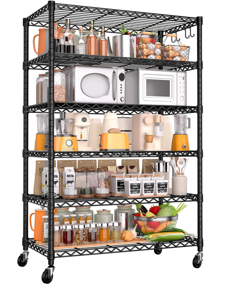PrimeZone 6 Tier Wire Shelving with Wheels 78''H 1500lbs Storage Shelves NSF Certified Heavy Duty Steel Metal Shelf Adjustable Rolling Rack Kitchen Garage Closet Pantry Laundry 78''HX36''WX18''D PrimeZone