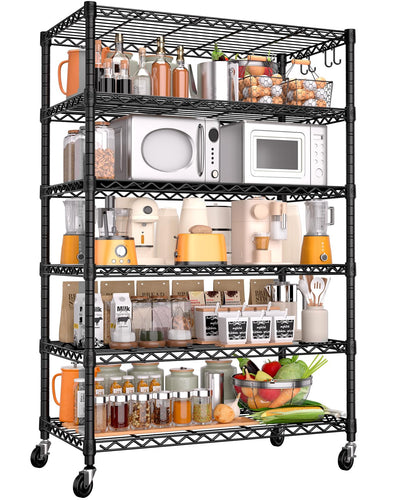 PrimeZone 6 Tier Wire Shelving with Wheels 78''H 1500lbs Storage Shelves NSF Certified Heavy Duty Steel Metal Shelf Adjustable Rolling Rack Kitchen Garage Closet Pantry Laundry 78''HX36''WX18''D