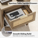 Eclatara Rattan Nightstand Set 2: Boho End Table with Drawer and Storage Shelf, Farmhouse Cane Accent Bedside Night Stands for Bedroom Small Space Sofa (2, Caramel Oak) Eclatara