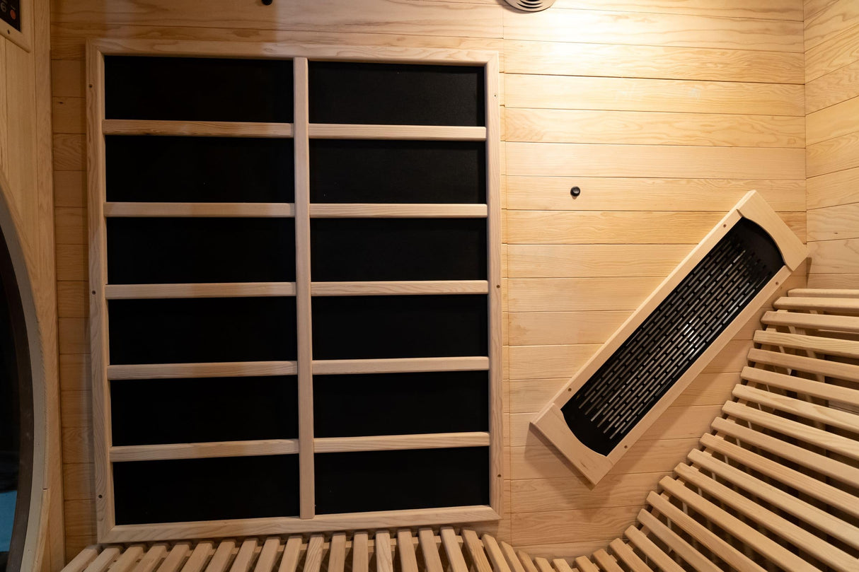 AURGOD Far Infrared Wooden Sauna Room, Luxurious Canadian Red Cedar Sauna with 2 Oversize Recliners, 220V, 3400 W, 9 Heating Element, Bluetooth Speakers, 7 Color Light, Oxygen Bar, Low EMF AURGOD