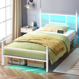 Fixwal Twin Bed Frame with Charging Station, Metal Bed Frame with Port and Outlet, White Fixwal