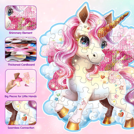 45pcs Shimmery Unicorn Floor Puzzles for Kids Ages 3-5, Jumbo Jigsaw Puzzles for Kids Unicorn Puzzle for Toddlers Age 3+ Year Olds, Unicorn Toy Gifts for Girls (Size: 28 '' x 33 '') Aliex