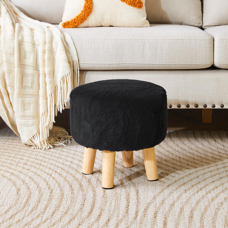 YMYNY Ottoman, Modern Footrest with Soft Padded Seat, Foot Stool with Wood Legs, Small Round Accent Small Table for Living Room Bedroom Office 12.6" D×12.6" W×12.6" H Black UHBD035B YMYNY