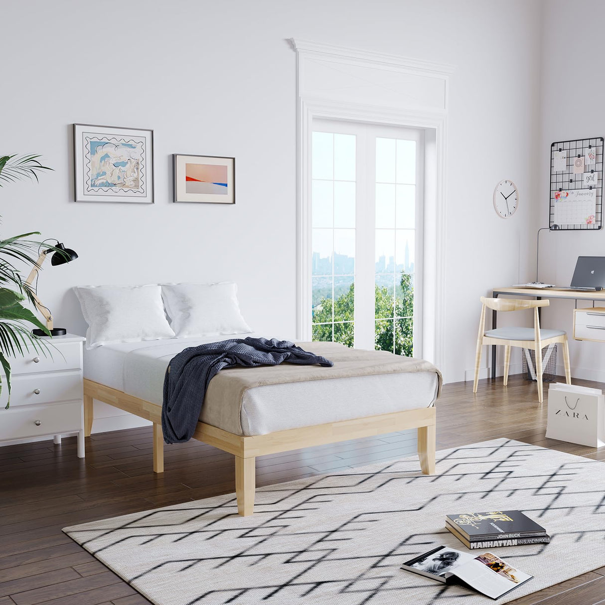 Giantex 14 Inch Twin Wood Platform Bed Frame, Minimalist Style Mattress Foundation with Solid Rubber Wood, Heavy Duty Wood Slat Support, Without Headboard, Easy Assembly, No Box Spring Needed, Natural Giantex