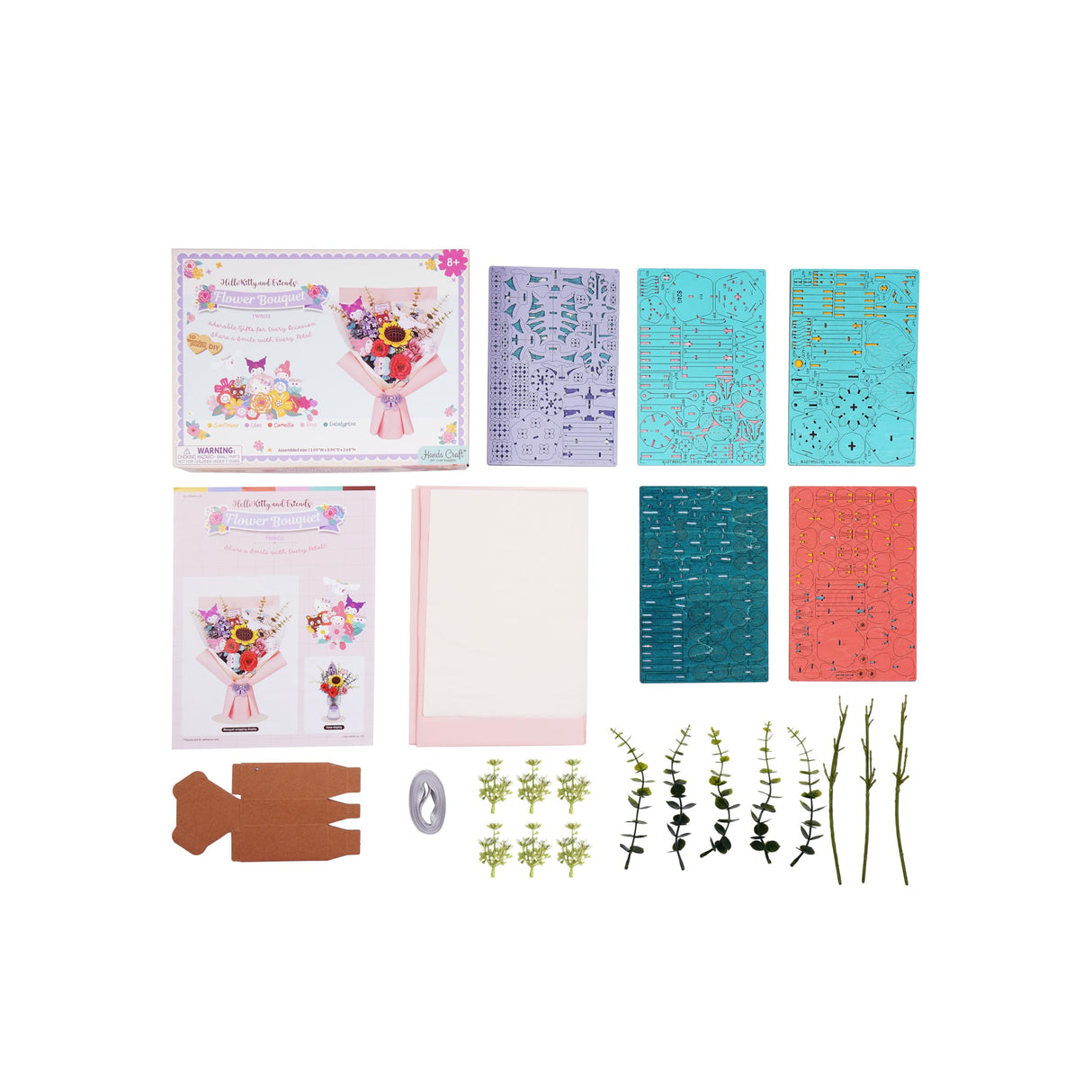 Hands Craft Hello Kitty Bouquet 3D Wooden Puzzle Kit | DIY Floral Model | Arts & Crafts for Adults & Kids | Creative Hobby Kits | Hello Kitty Characters | Wood Building Set | Lovely Gift Hands Craft