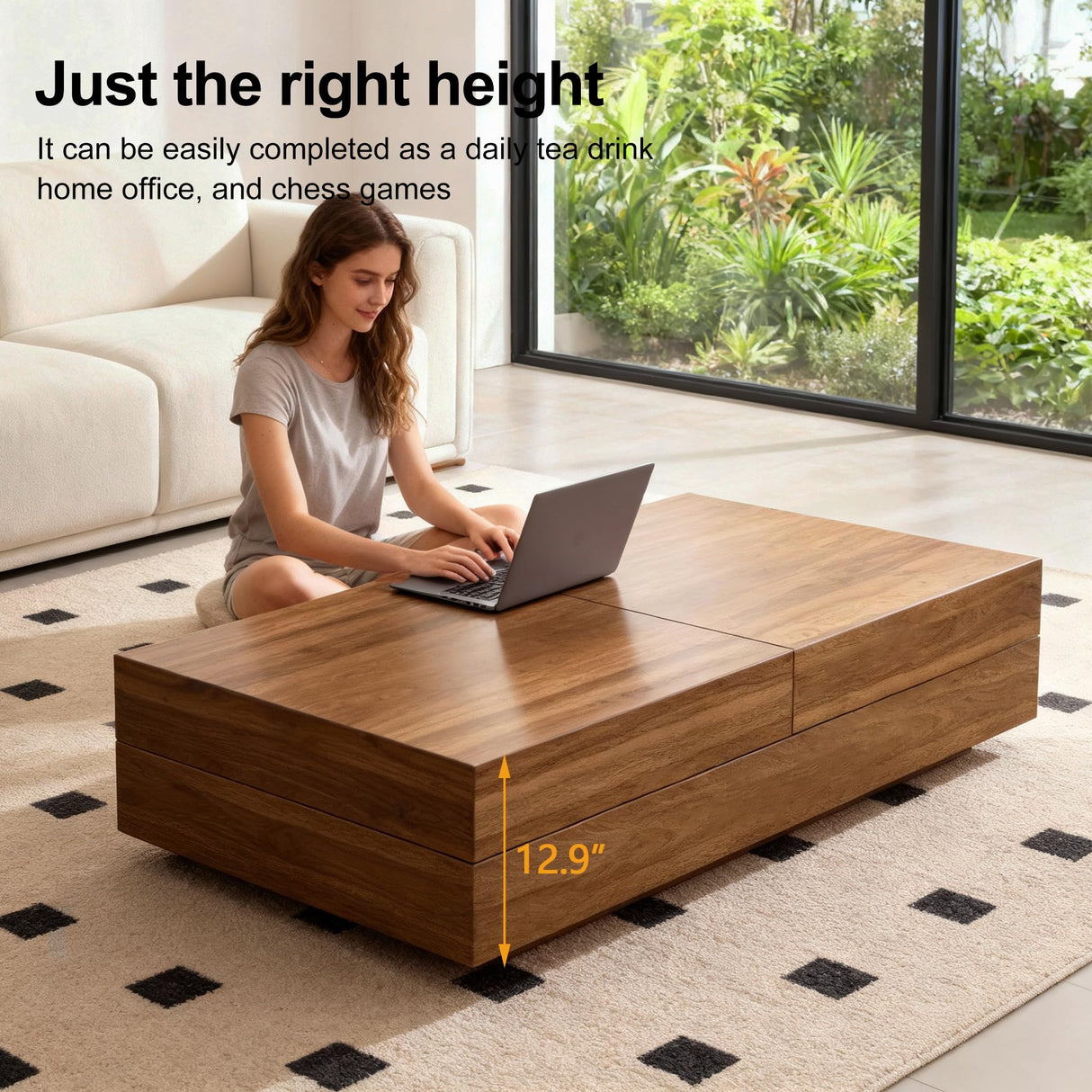Pajiasen Mid-Century Modern Farmhouse 47.2-81.8" Expandable Coffee Table，Adjustable Center Table with Large Storage for Living Room, Walnut Pajiasen