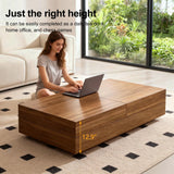 Pajiasen Mid-Century Modern Farmhouse 47.2-81.8" Expandable Coffee Table，Adjustable Center Table with Large Storage for Living Room, Walnut Pajiasen