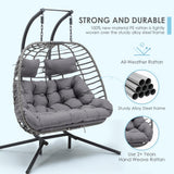 Brafab Double Egg Chair Swing with Stand, Oversized Hand-Woven Wicker Rattan 2-Person Egg Chairs for Outdoor Indoor, Hanging Egg Chair with Thick Double Cushion and Sturdy Steel Stand, Charcoal Brafab