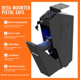 RPNB Mounted Gun Safe with Auto Open Lid Biometric Fingerprint Lock, California DOJ Certified Handgun Safe RPNB