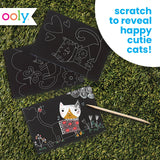 Ooly Mini Scratch & Scribble Art Kit - 6 Card Rainbow Scratch Art Set Summer Crafts for Kids, Travel-Friendly Craft Kit, Wooden Tool Included - Cutie Cats Ooly