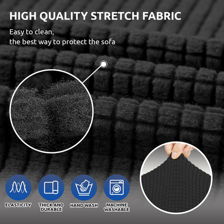 KEKUOU Stretch Loveseat Sofa Cover Slipcover,Couch Covers for 2 Cushion Couch Sofa (55"-79") Furniture Protector Sofa with Elastic Bottom for Kids,Dog. Jacquard Small Checked (Medium,Black) KEKUOU