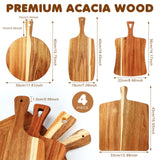 Silifine Set of 4 Thick Acacia Wood Cutting Boards with Handles, Assorted Sizes Large Charcuterie Boards, Butcher Block Serving Tray for Cheese, Meat, Pizza, Vegetables, Bread, Kitchen Dining Room SiliFine