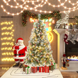 Goplus 5ft Pre-Lit Christmas Tree, Artificial Hinged Xmas Tree with 200 Warm-White LED Lights, 8 Lighting Modes, 450 Branch Tips, Red Berries & Pinecones, for Holiday Party Office Home Decor Goplus
