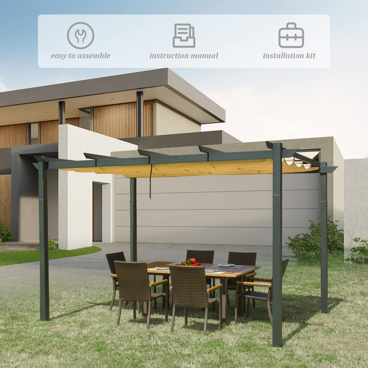 Domi 9x13FT Pergola, Outdoor Retractable Pergola with Weather-Resistant Sun Shade Canopy, Aluminum Pergola Gazebo for BBQ, Party, Wedding, Patio, Backyard, Deck, Garden domi outdoor living