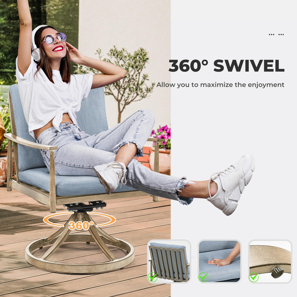 HAPPATIO 7-Piece Outdoor Dining Set for 6, Aluminum Patio Dining Set Includes 4 Dining Chairs, 2 Swivel Dining Chairs, and 1 Large Rectangular Table with Umbrella Hole, for Lawn Porch Backyard, Brown HAPPATIO