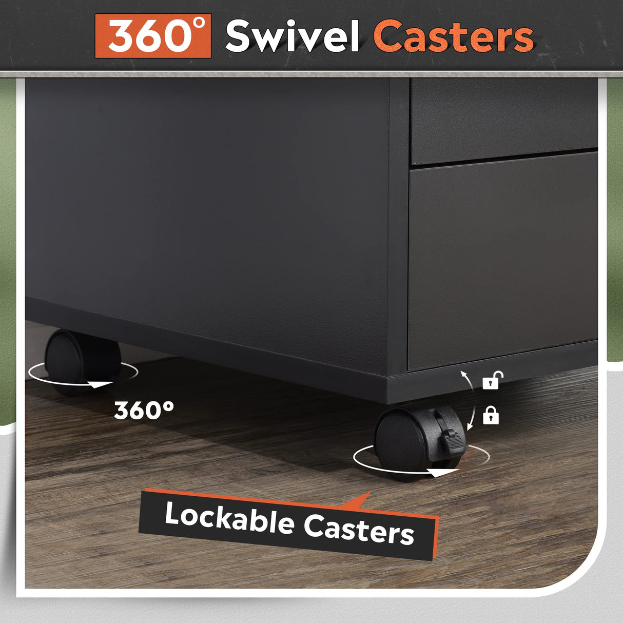 DEVAISE 5-Drawer Chest, Wood Storage Dresser file Cabinet with Wheels, Black DEVAISE