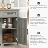 Farmhouse 61'' Executive Desk with 5 Drawers, Rustic Office Desk Computer Desk with Charging Station, File Drawers and Storage Cabinet, Wood Workstation for Home Office and Study, Gray Halitaa