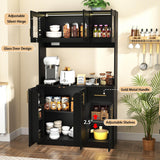 Vrmuxita Black Kitchen Pantry with Countertop: 71" Tall Kitchen Pantry Hutch Cabinet with Storage, Cabinet Hutch with Lights Outlets, Large Wood Food Cabinets (Black) Vrmuxita