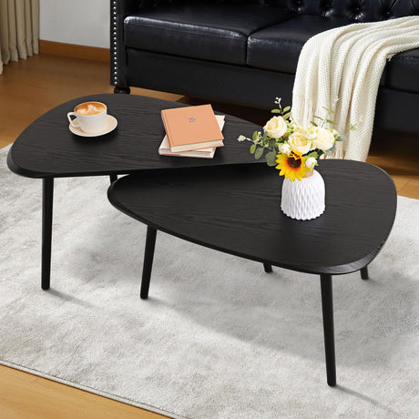 WDSHIYI Black Nesting Coffee Tables Set of 2 End Bamboo Table for Living Room Bedroom Apartment Modern Industrial Simple Nightstand 32" D x 20" W x 18.5" H WDSHIYI