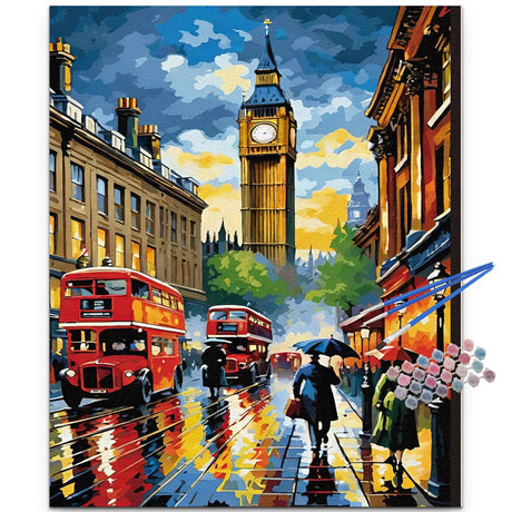 JUJUHOOD Big Ben Paint by Numbers Kit for Adults,London City Street Adult Paint by Number Kits,DIY Acrylic Paint by Number on Canvas for Home Wall Decor 16X20 Inch JUJUHOOD
