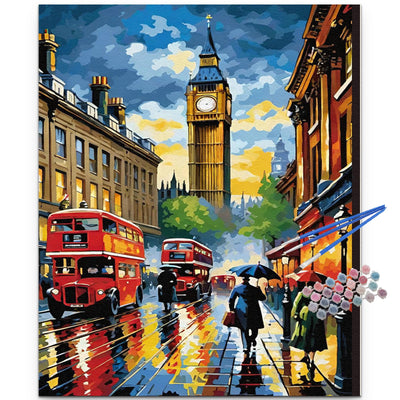JUJUHOOD Big Ben Paint by Numbers Kit for Adults,London City Street Adult Paint by Number Kits,DIY Acrylic Paint by Number on Canvas for Home Wall Decor 16X20 Inch