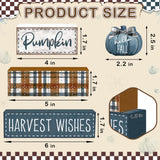 Britimes 4 Pcs Blue Pumpkins Fall Decor Wooden Tiered Tray Sign, Farmhouse Rustic Autumn Pumpkin Decorations Stack Block Set Harvest Wishes Table Centerpieces for Home Kitchen Shelf Britimes
