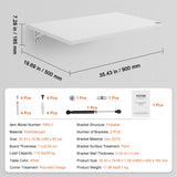 VEVOR Wall Mounted Folding Table, 35.43" x 19.69" Wall Mount Drop Leaf Table, Floating Desk with Iron Bracket, Fold Down Desk for Small Spaces, Home Office, Dining, Laundry Room, Kitchen, Bar, White VEVOR