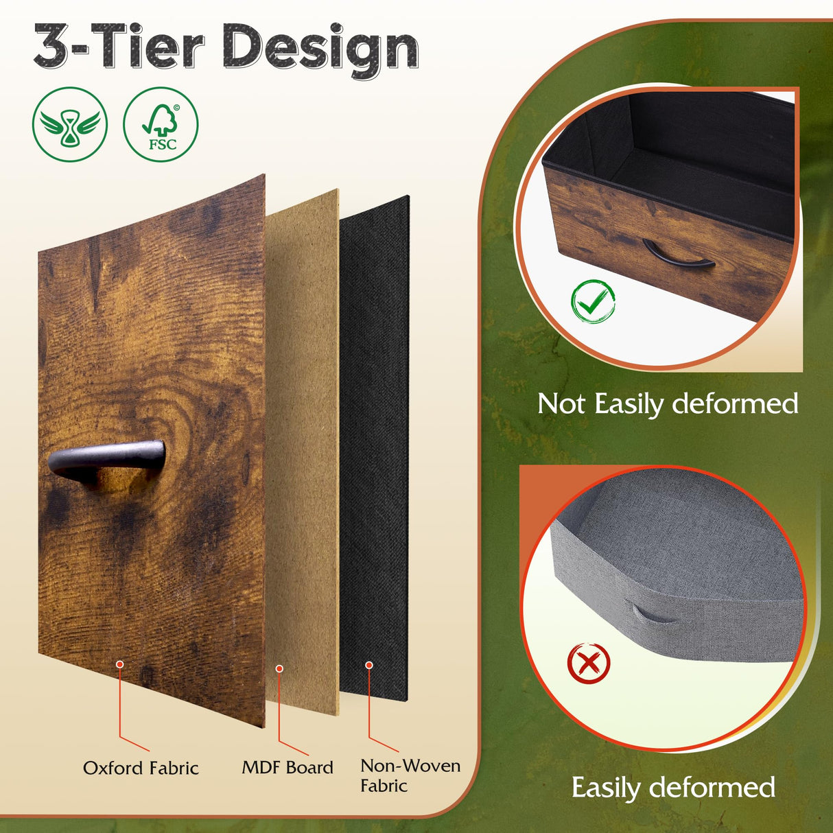 WLIVE Dresser with 4 Drawers, Fabric Storage Tower, Organizer Unit for Bedroom, Hallway, Entryway, Closets, Sturdy Steel Frame, Wood Top, Easy Pull Handle, Rustic Brown Wood Grain Print WLIVE