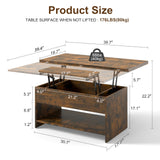 Manora 40'' Farmhouse Multi-Functional Lift-Top Coffee Table with Hidden Storage & Open Shelf, 4-in-1 Convertible Center Table for Living Room, Small Spaces, Dining or Home Office Workstation (Brown) Manora