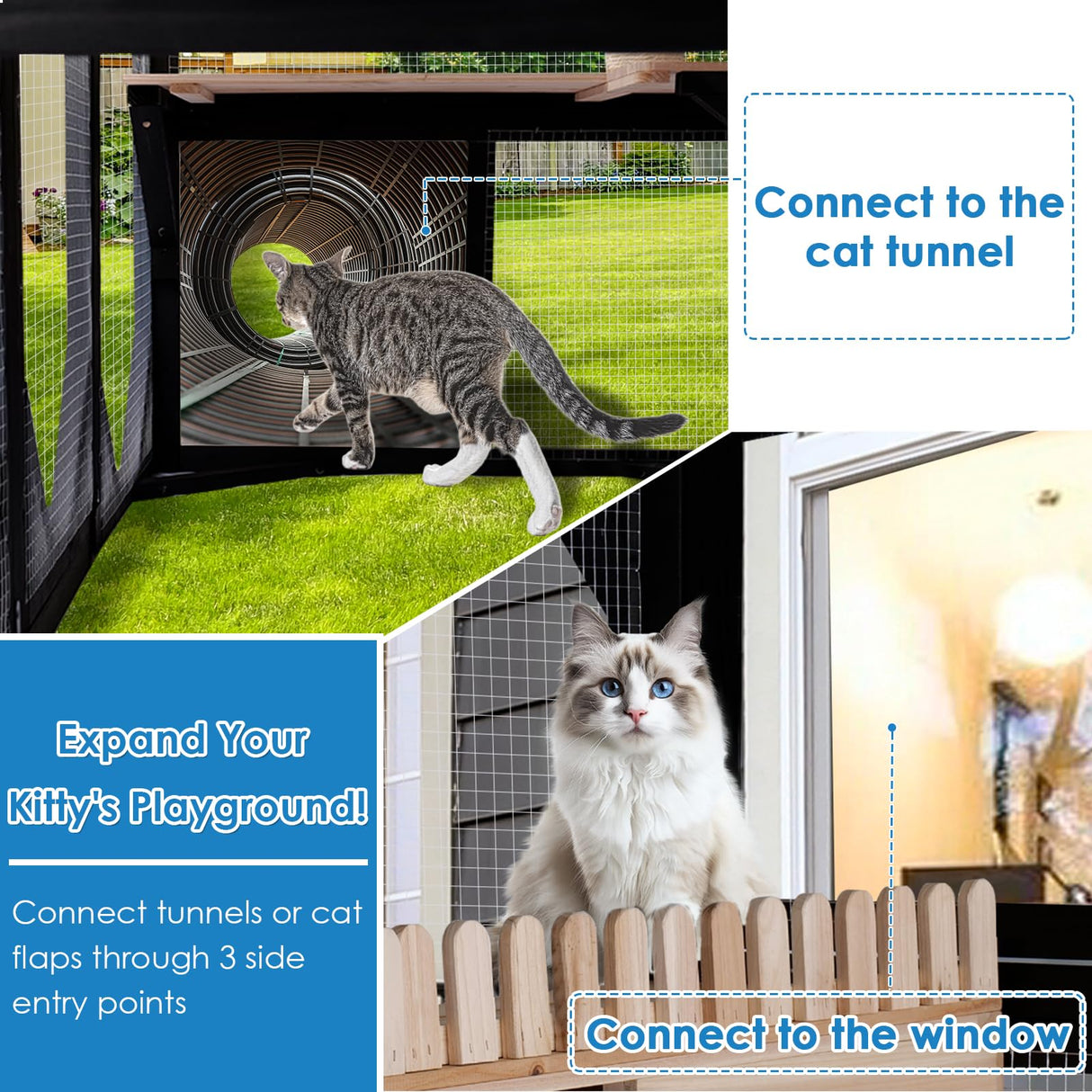 FunXplore Large Catio Outdoor Cat Enclosure Window 73" H Walk-in Cat House Kitty Cage for Multiple Indoor Outdoor Cats Outside Patio with 5 Access Doors Waterproof Roof FunXplore