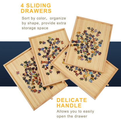 TEAKMAMA 1500 Piece Wooden Jigsaw Folding Puzzle Board, Puzzle Table with Legs and Protective Cover, 34” X 26.3” Jigsaw Puzzle Board with 4 Drawers & Cover, Portable Puzzle Tables for Adults  - WoodArtSupply