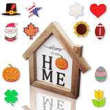 Barsha Space Interchangeable Seasonal Decor Welcome Sign,Rustic Square Wood Farmhouse Hallway Ornaments or Wall Hanging Outdoor,Holiday Decorations for All Seasons(Holiday Replaceable) Barsha Space