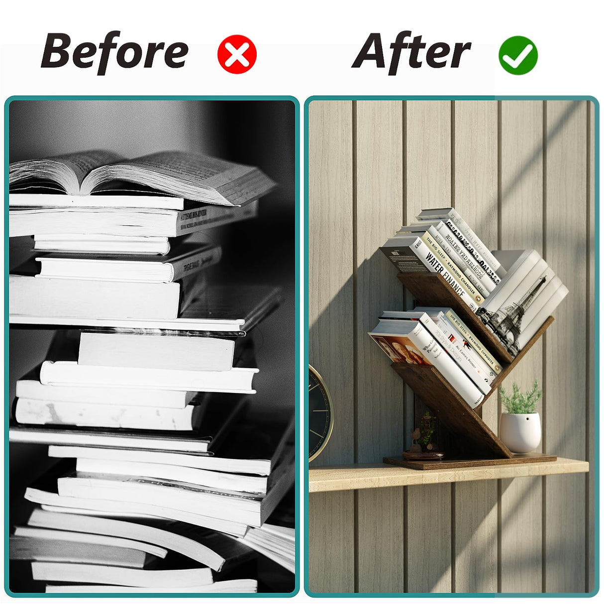 R RUISHENG 3 Tier Small Tree Bookshelf Desk Book Organizer Narrow Bookcases for Books Magazines CDs Free Standing Retro Wooden Storage Shelves for Home Office Bedroom Living Room Rustic Brown R RUISHENG