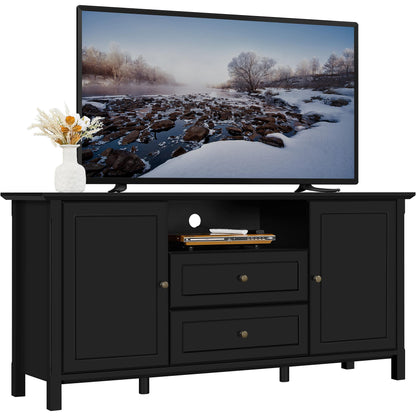 Yaheetech TV Stand for 65 inch TV, Black Entertainment Center for Living Room, Wooden TV Console Table with Drawers & Open Storage for Bedroom, 58 in