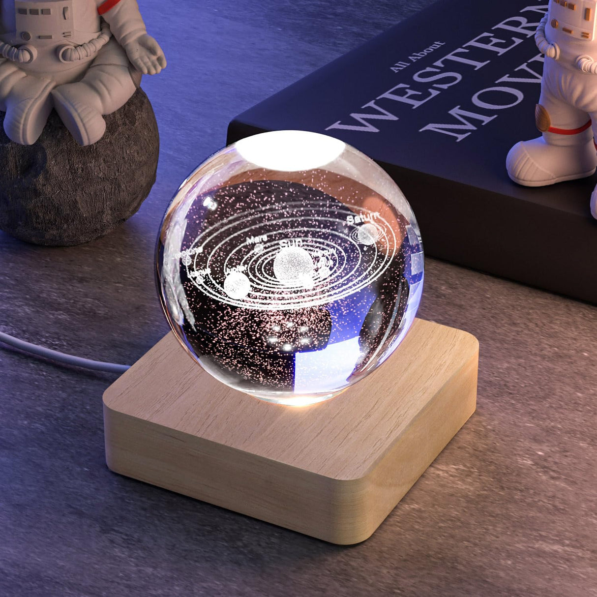 Facmogu Wooden LED Light Display Base with Power Adapter DC 5V 1A, USB Powered White Light LED Display Base Stand with 6 LEDs, 6 LED Lights Base for 3D Crystal Laser Glass Resin Art Warm Light Square Facmogu