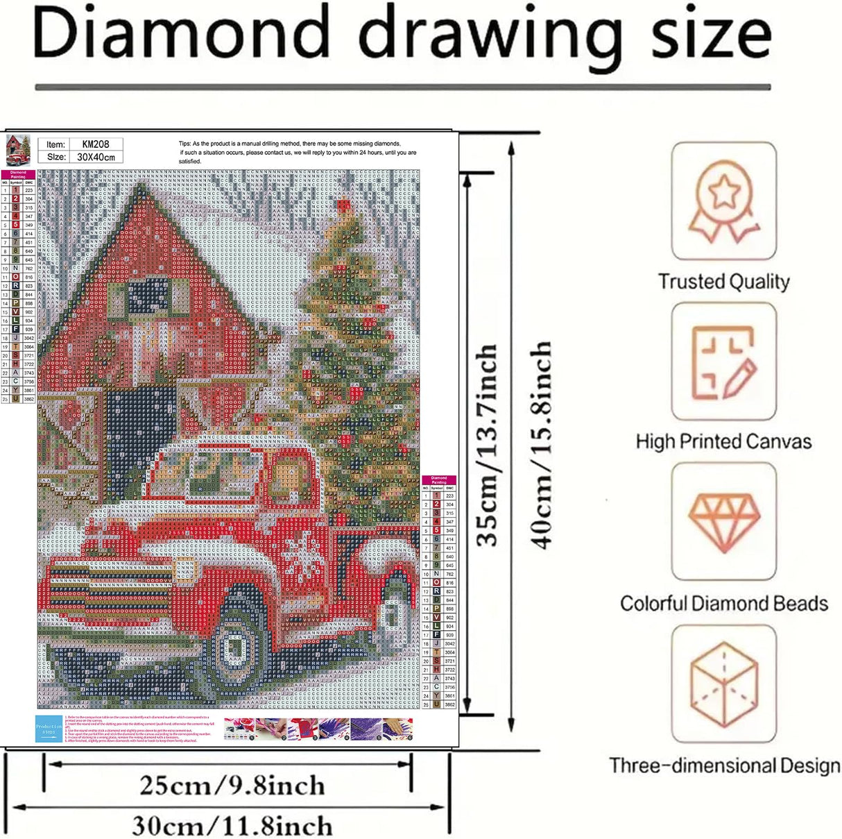Christmas Diamond Art Kits for Adults Beginner, Truck 5D Diamond Painting Kits for Adults, DIY Full Drill Winter House Diamond Dot Gem Painting for Home Wall Decor 12x16 inch BYGFHLYW
