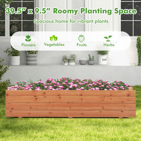 CLEEMAN Raised Garden Bed, Rectangle Wood Garden Planter with 2 Drainage Holes & Removable Bottom, Planter Box Outdoor for Fruit Vegetable Flower Herb, 44” x 11” x 10” CLEEMAN