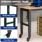 WORKPRO Garage Workbench, 48"X22" Adjustable Workbench with Wheels, Rubber Wood Top Heavy-Duty Workstation with Power Outlets, 1000 LBS Stationary Load Capacity, for Workshop, Garage, Office, Home WORKPRO