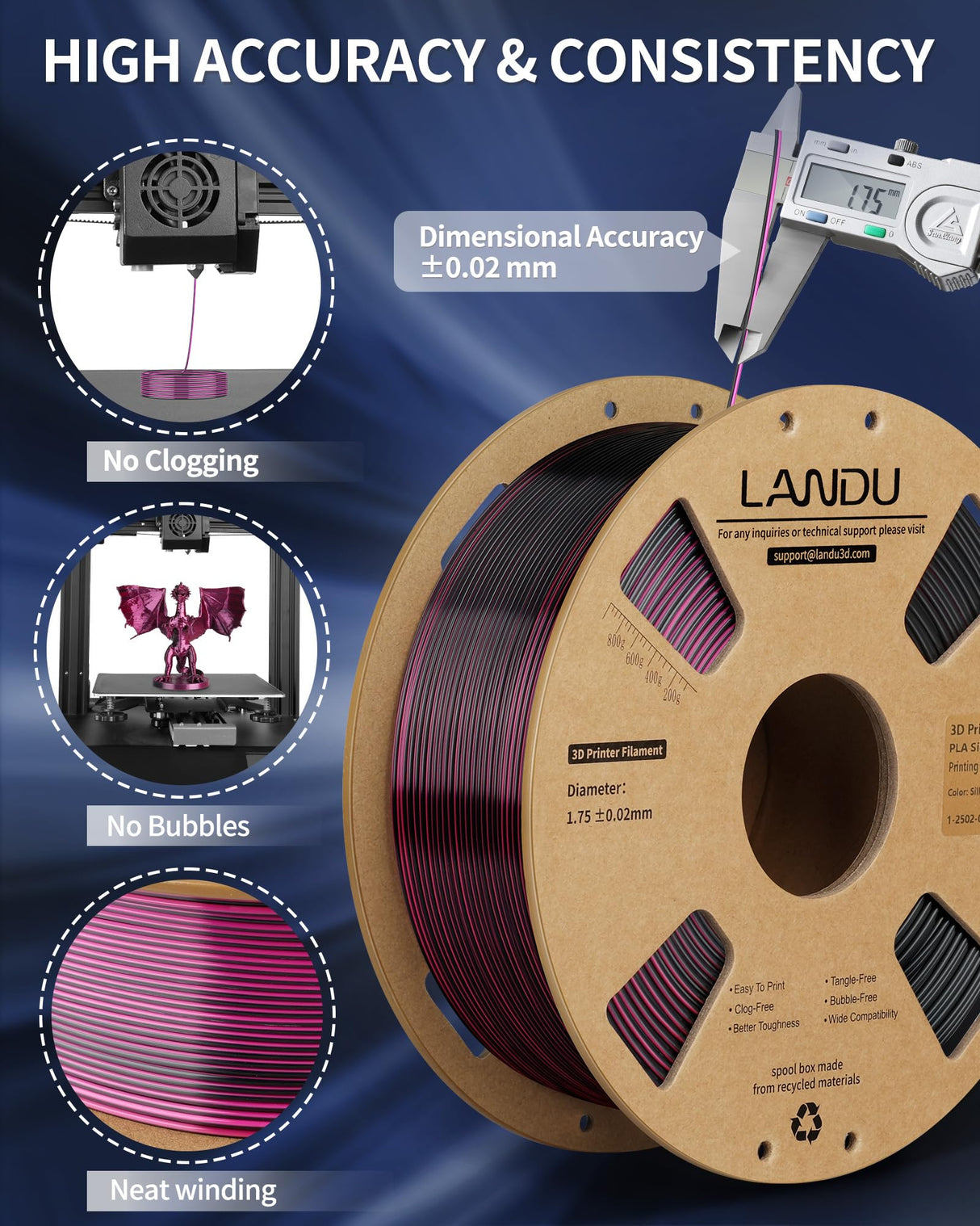 LANDU Silk Dual Color PLA Filament 1.75mm 1KG, 3D Printer Filament Dimensional Accuracy +/- 0.02mm, Coextrusion Filament PLA Shiny Filament Fits for Most FDM 3D Printers,1KG Spool (2.2lbs) Red Black LANDU