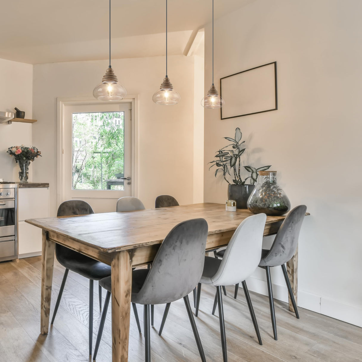 KSANA Pendant Lights Kitchen Island, 1-Light Farmhouse Kitchen Pendant Lighting Over Island, 7.5'' Rustic Wood Pendant Light Fixtures with Clear Glass Shade KSANA