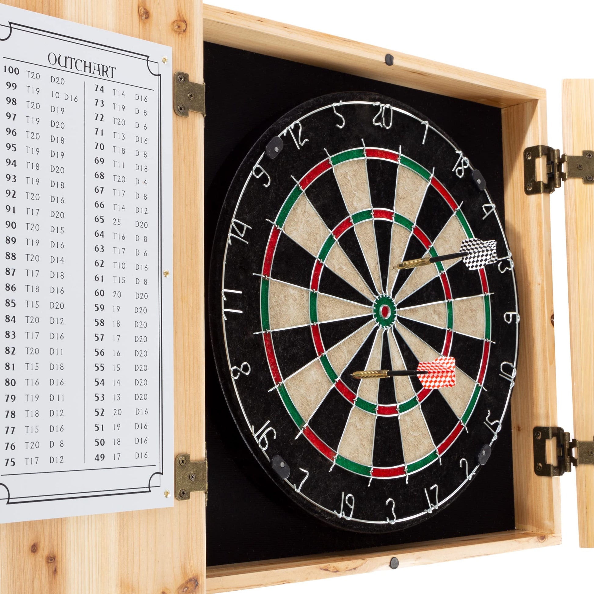 Dart Board Cabinet Set - Solid Pinewood Cabinet with 6 Metal-Tip Darts and Dry Erase Scoreboard - Bar Decor for Home by Trademark Games - WoodArtSupply