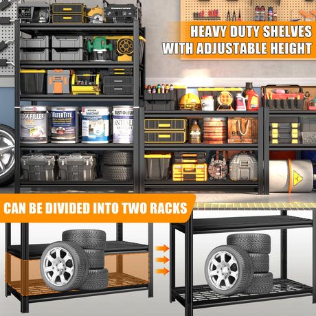 KILISTEELS 72" H X 48" W X 24" D Heavy Duty Garage Shelving Unit 5 Tier 3500 LBS Storage Shelves Adjustable Industrial Metal Wire Shelf Unit for Garage,Basement,Pantry,Warehouse,Commercial KILISTEELS